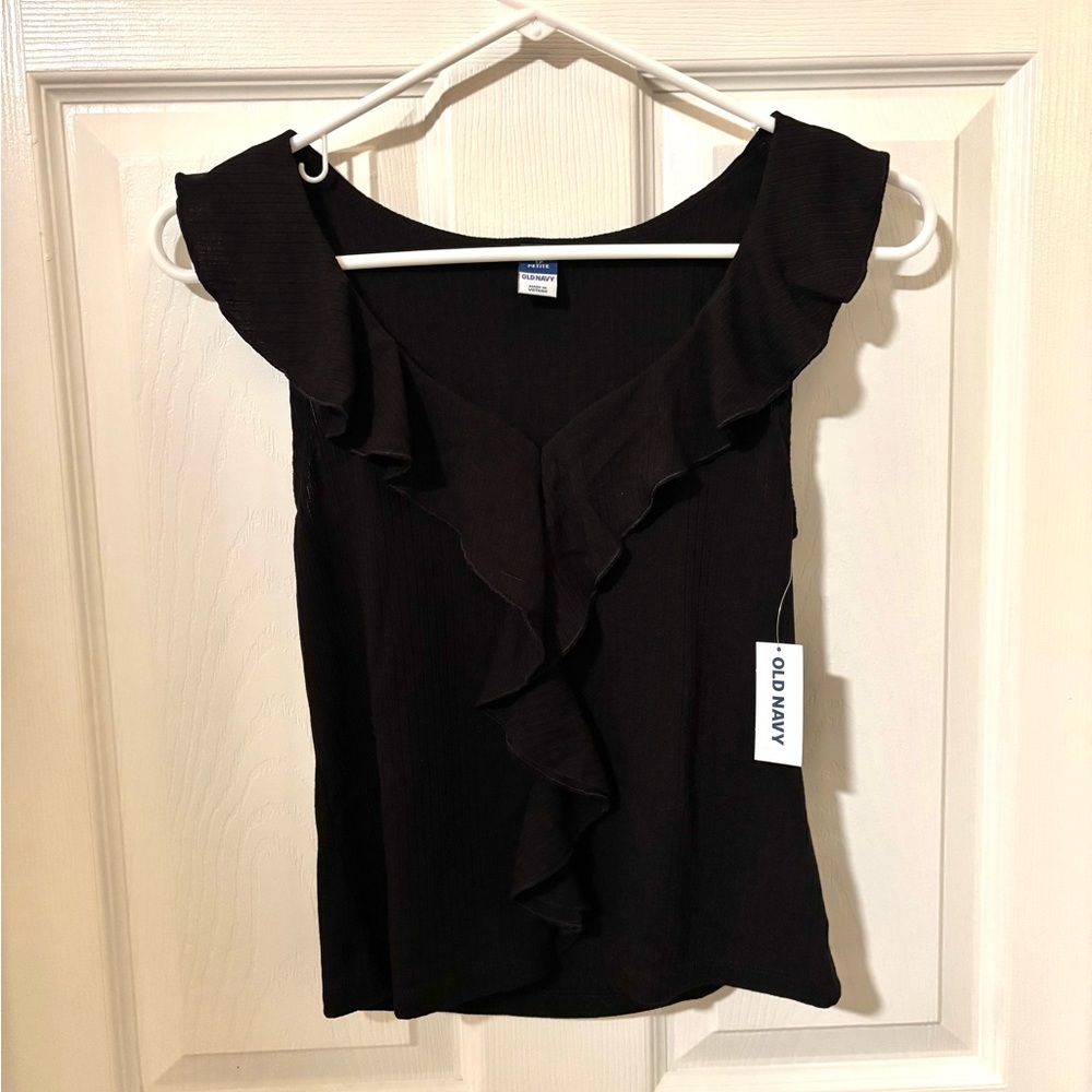 NWT Old Navy Women’s Black Ruffle Sleeveless Blouse